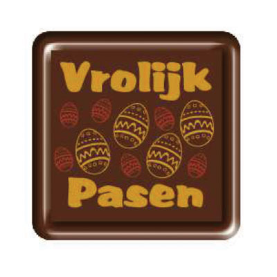 Chocolade Vierkant Vrolijk Pasen (geel/wit)